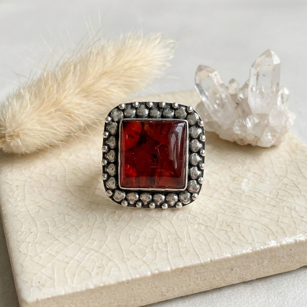 Red Labradorite Genuine 925 Silver Artisan Boho Statement Ring Whimsigoth Sz 7